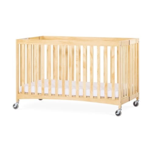 Travel Sleeper® Full-Size Folding Wood Crib with 3" Foam Mattress and Oversized Casters, Natural